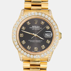 Rolex Custom Rhodium Gray 2.3ct Diamonds 18K Yellow Gold President Datejust  Automatic Women's Wristwatch 31mm