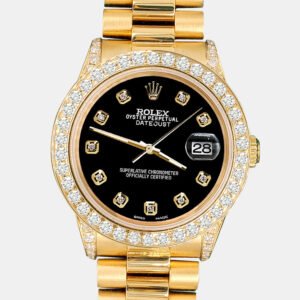 Rolex Custom Black 2.3ct Diamonds 18K Yellow Gold President Datejust  Automatic Women's Wristwatch 31mm