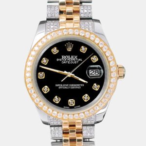 Rolex Custom Black 3.56ct Diamonds 18K Yellow Gold Stainless Steel Datejust 178273 Automatic Women's Wristwatch 31mm