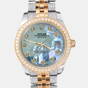 Rolex Custom Tahitian Blue 3.56ct Diamonds 18K Yellow Gold Stainless Steel Datejust 178273 Automatic Women's Wristwatch 31mm