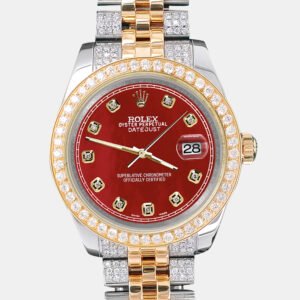 Rolex Custom Red 3.56ct Diamonds 18K Yellow Gold Stainless Steel Datejust 178273 Automatic Women's Wristwatch 31mm