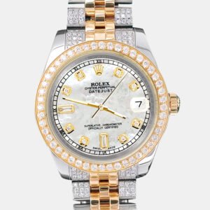 Rolex Custom White 3.56ct Diamonds 18K Yellow Gold Stainless Steel Datejust 178273 Automatic Women's Wristwatch 31mm