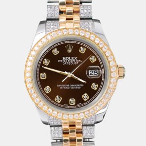 Rolex Custom Chocolate  3.56ct Diamonds 18K Yellow Gold Stainless Steel Datejust 178273 Automatic Women's Wristwatch 31mm