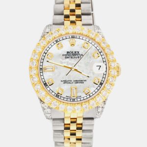 Rolex Custom White 4.4ct Diamonds 18K Yellow Gold Stainless Steel Datejust 178273 Automatic Women's Wristwatch 31mm