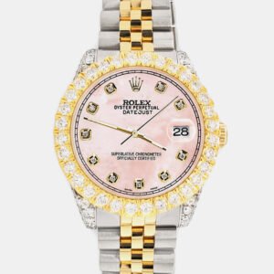 Rolex Custom Royal Pink 4.4ct Diamonds 18K Yellow Gold Stainless Steel Datejust 178273 Automatic Women's Wristwatch 31mm