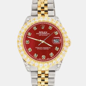Rolex Custom Red 4.4ct Diamonds 18K Yellow Gold Stainless Steel Datejust 178273 Automatic Women's Wristwatch 31mm