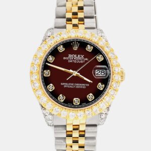 Rolex Custom Maroon Vignette 4.4ct Diamonds 18K Yellow Gold Stainless Steel Datejust 178273 Automatic Women's Wristwatch 31mm
