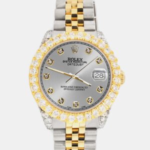 Rolex Custom Grey 4.4ct Diamonds 18K Yellow Gold Stainless Steel Datejust 178273 Automatic Women's Wristwatch 31mm