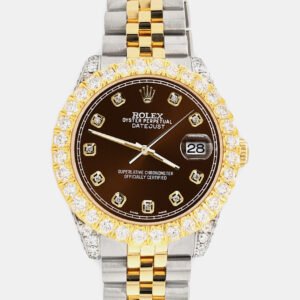 Rolex Custom Chocolate  4.4ct Diamonds 18K Yellow Gold Stainless Steel Datejust 178273 Automatic Women's Wristwatch 31mm