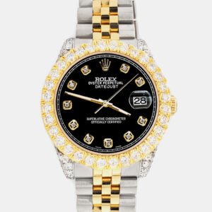 Rolex Custom Black 4.4ct Diamonds 18K Yellow Gold Stainless Steel Datejust 178273 Automatic Women's Wristwatch 31mm