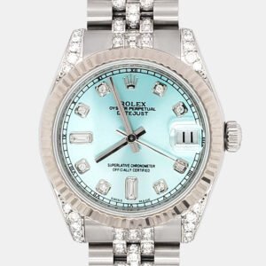 Rolex Custom Turquoise 3ct Diamonds Stainless Steel Datejust 178274 Automatic Women's Wristwatch 31mm
