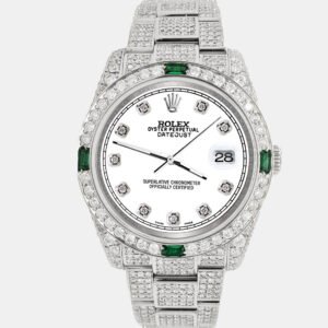 Rolex Custom White 12.4ct Diamonds Stainless Steel Datejust  Automatic Men's Wristwatch 36mm