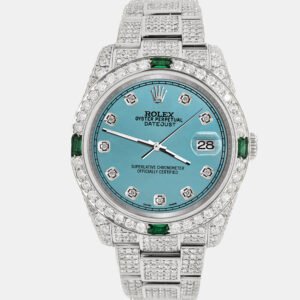 Rolex Custom Turquoise 12.4ct Diamonds Stainless Steel Datejust  Automatic Men's Wristwatch 36mm