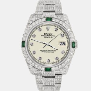 Rolex Custom Satin Linen 12.4ct Diamonds Stainless Steel Datejust  Automatic Men's Wristwatch 36mm