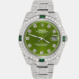 Rolex Custom Royal Green 12.4ct Diamonds Stainless Steel Datejust  Automatic Men's Wristwatch 36mm