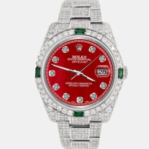 Rolex Custom Red 12.4ct Diamonds Stainless Steel Datejust  Automatic Men's Wristwatch 36mm