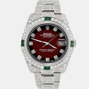 Rolex Custom Maroon Vignette 12.4ct Diamonds Stainless Steel Datejust  Automatic Men's Wristwatch 36mm