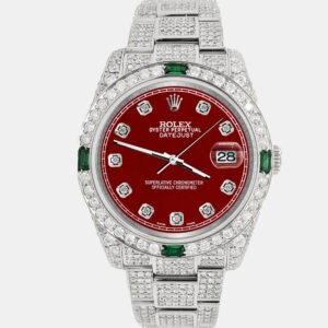 Rolex Custom Imperial Red 12.4ct Diamonds Stainless Steel Datejust 116200 Automatic Men's Wristwatch 36mm