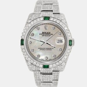 Rolex Custom Champagne 12.4ct Diamonds Stainless Steel Datejust 116200 Automatic Men's Wristwatch 36mm