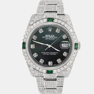 Rolex Custom Black 12.4ct Diamonds Stainless Steel Datejust 116200 Automatic Men's Wristwatch 36mm