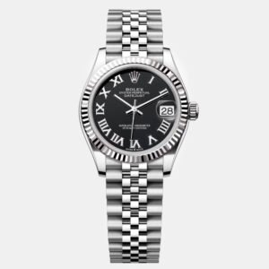 Rolex Black Roman Stainless Steel Datejust Automatic Women's Wristwatch 31 mm