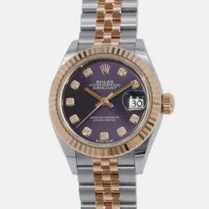 Rolex Aubergine Diamond 18k Rose Gold Stainless Steel Datejust 279171 Automatic Women's Wristwatch 28 mm