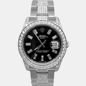 Rolex Custom Black 7.4ct Diamonds Stainless Steel Date  Automatic Men's Wristwatch 34mm