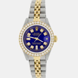 Rolex Custom Blue 0,85ct Diamonds 18K Yellow Gold Stainless Steel Datejust  Automatic Women's Wristwatch 26mm