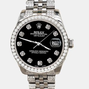 Rolex Custom Black 3.30ct Diamonds Stainless Steel Datejust 178240 Automatic Women's Wristwatch 31mm
