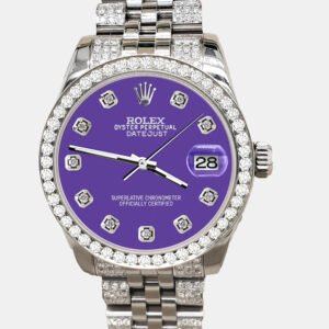 Rolex Custom Pastel Purple 3.30ct Diamonds Stainless Steel Datejust 178240 Automatic Women's Wristwatch 31mm