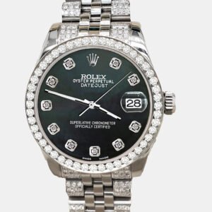 Rolex Custom Black 3.30ct Diamonds Stainless Steel Datejust 178240 Automatic Women's Wristwatch 31mm