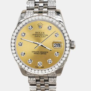 Rolex Custom Champagne 3.30ct Diamonds Stainless Steel Datejust 178240 Automatic Women's Wristwatch 31mm