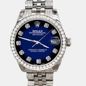 Rolex Custom Blue Vignette 3.30ct Diamonds Stainless Steel Datejust 178240 Automatic Women's Wristwatch 31mm