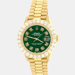 Rolex Custom Forest Green 2ct Diamonds 18K Yellow Gold President Datejust  Automatic Women's Wristwatch 26mm
