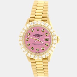 Rolex Custom Hot Pink 2ct Diamonds 18K Yellow Gold President Datejust  Automatic Women's Wristwatch 26mm