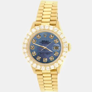 Rolex Custom Black  2ct Diamonds 18K Yellow Gold President Datejust  Automatic Women's Wristwatch 26mm