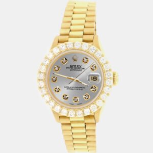 Rolex Custom Gray 2ct Diamonds 18K Yellow Gold President Datejust  Automatic Women's Wristwatch 26mm