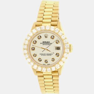 Rolex Custom Satin Linen 2ct Diamonds 18K Yellow Gold President Datejust  Automatic Women's Wristwatch 26mm