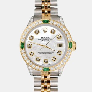 Rolex Custom White  Diamonds 18K Yellow Gold Stainless Steel Datejust  Automatic Women's Wristwatch 26mm