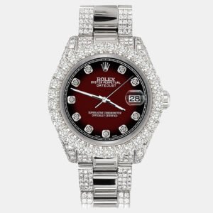 Rolex Custom Maroon Vignette 7.2ct Diamonds Stainless Steel Datejust 178240 Automatic Women's Wristwatch 31mm