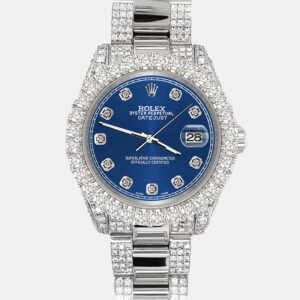 Rolex Custom Cobalt Blue 7.2ct Diamonds Stainless Steel Datejust 178240 Automatic Women's Wristwatch 31mm