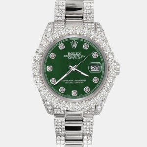 Rolex Custom Forest Green 7.2ct Diamonds Stainless Steel Datejust 178240 Automatic Women's Wristwatch 31mm