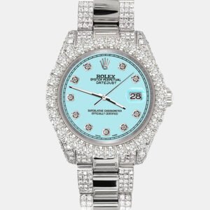 Rolex Custom Ice Blue 7.2ct Diamonds Stainless Steel Datejust 178240 Automatic Women's Wristwatch 31mm