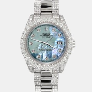 Rolex Custom Tahitian Blue 7.2ct Diamonds Stainless Steel Datejust 178240 Automatic Women's Wristwatch 31mm