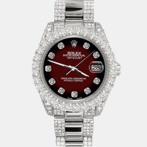 Rolex Custom Maroon Vignette 7.2ct Diamonds Stainless Steel Datejust 178240 Automatic Women's Wristwatch 31mm