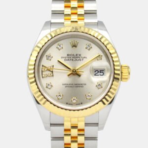 luxury-women-rolex-used-watches-p1156864-009 Rolex Silver Diamond Two-Tone 18K Yellow Gold Stainless Steel 28 mm Women's Datejust Automatic Fluted Bezel Jubilee Bracelet Wristwatch