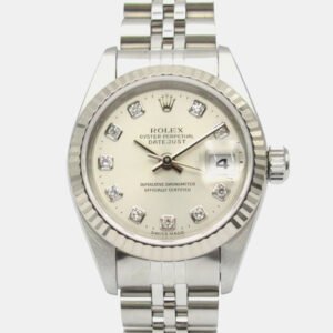 Rolex Silver Diamond 18k White Gold Stainless Steel Datejust 79174 Automatic Women's Wristwatch 26 mm