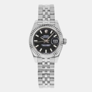 Rolex Black 18k White Gold Stainless Steel Datejust 179174 Automatic Women's Wristwatch 26 mm