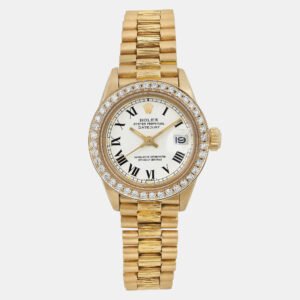 Rolex White 18k Yellow Gold Diamond Datejust 6927 Automatic Women's Wristwatch 26 mm