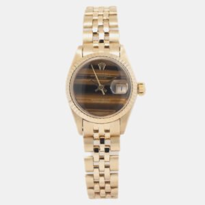 Rolex Brown 18K Yellow Gold Lady Datejust 6917 Automatic Women's Wristwatch 26mm